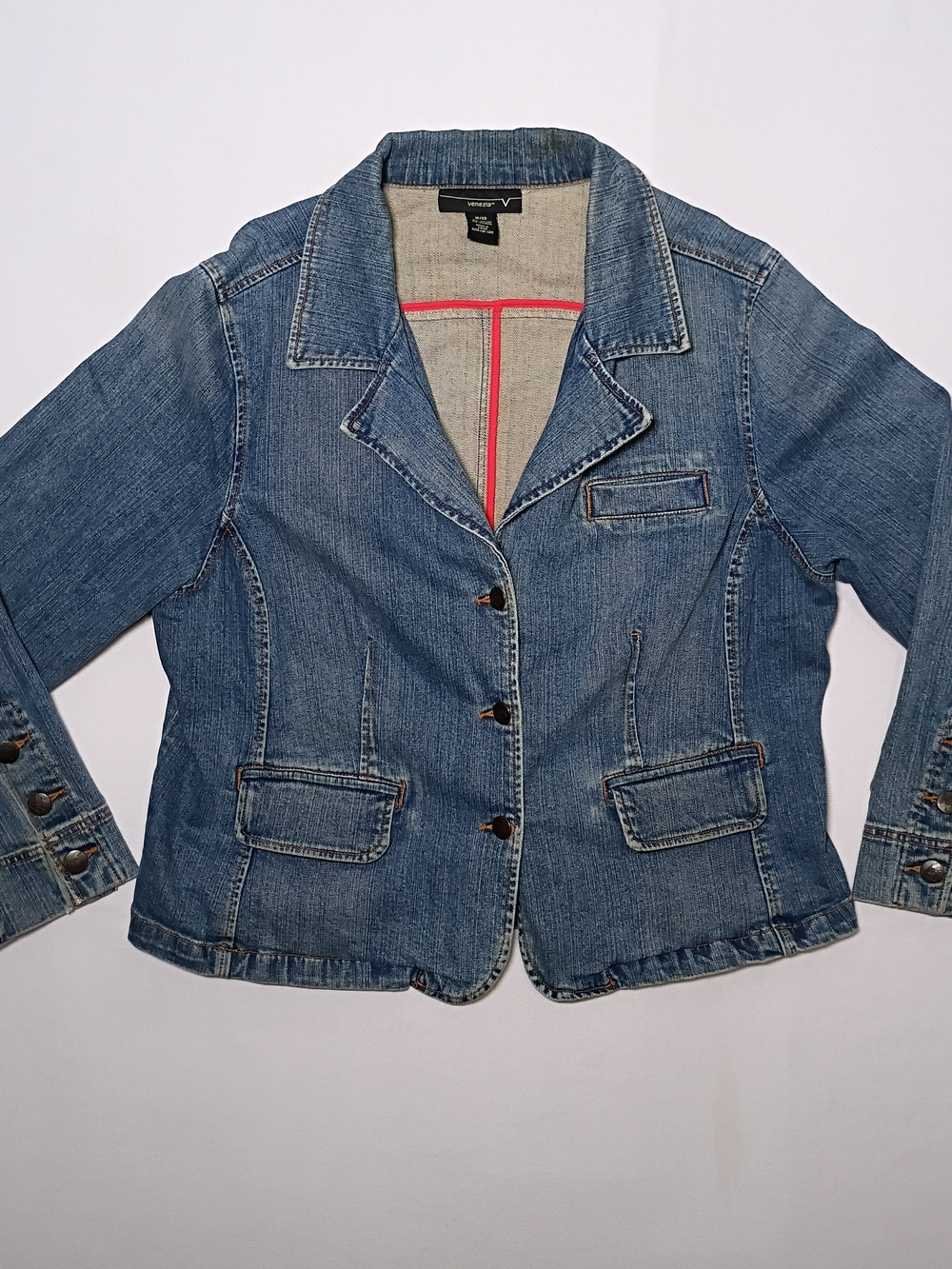 Vintage Venezia Denim Blazer Plus Size 18/20 Medium Blue Wash Stretch